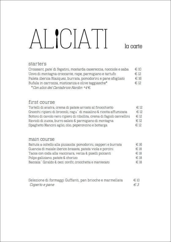 menu Ristorante Aliciati