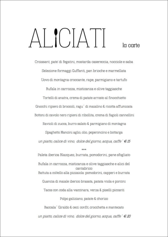 menu Ristorante Aliciati